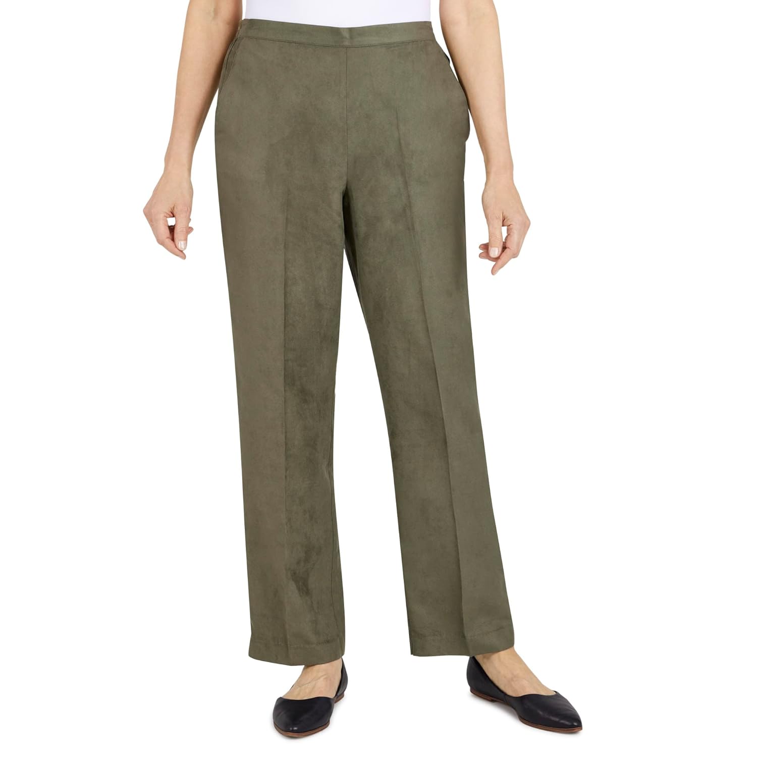 Alfred Dunner Womens Petite Womens Suede Pull-On Straight Leg Pant in Short Length