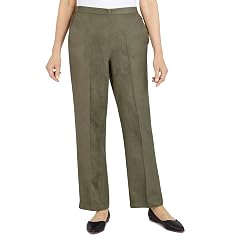 Alfred Dunner Womens Petite Womens Suede Pull-On Straight Leg Pant in Short Length