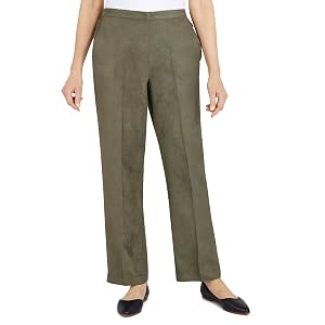 Alfred Dunner Womens Petite Womens Suede Pull-On Straight Leg Pant in Short Length