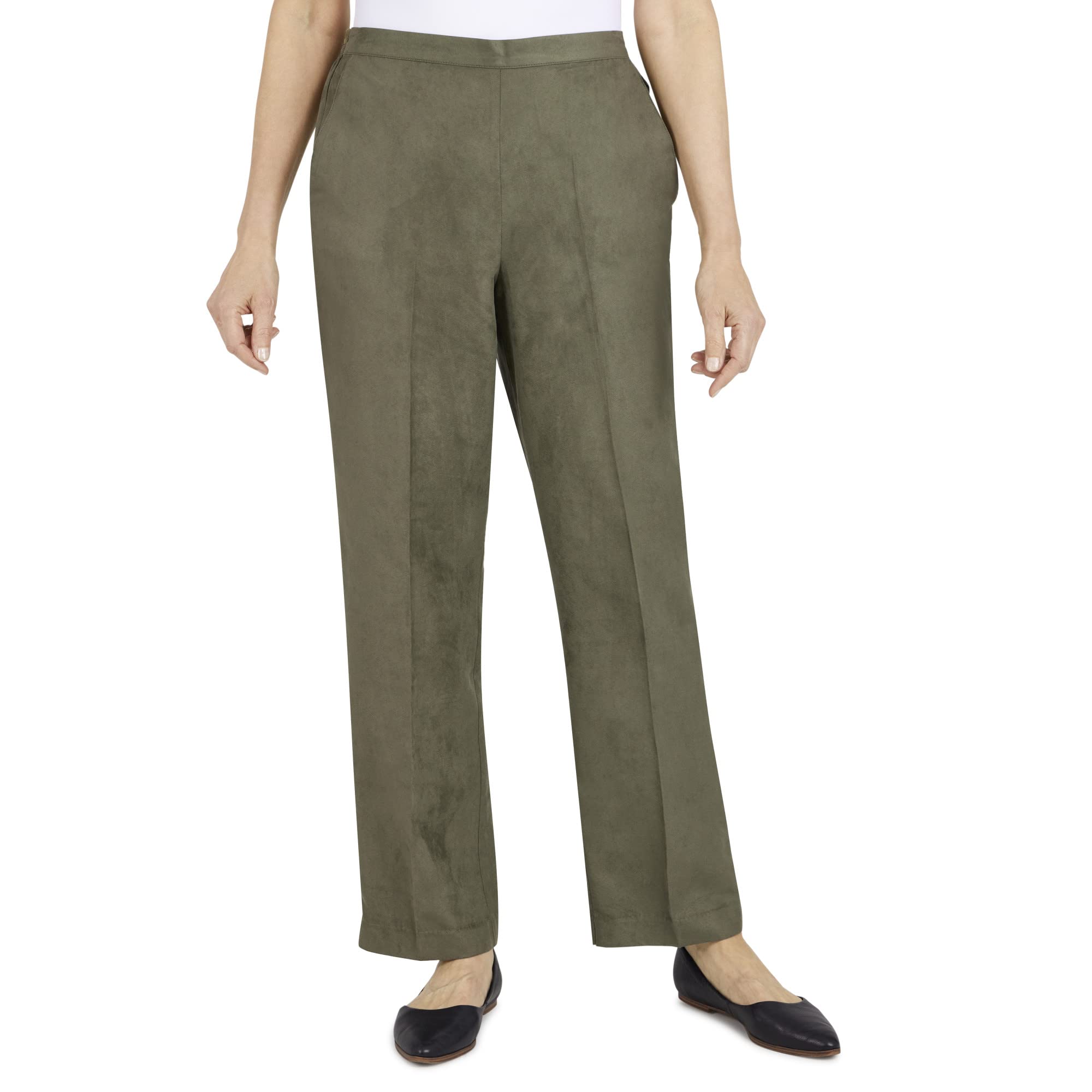 Alfred Dunner Womens Petite Womens Suede Pull-On Straight Leg Pant in Short Length