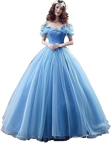 XIA Disfraz de princesa con hombros descubiertos para mujer, vestido de graduación, mariposas, cenicienta, quinceañera, vestido largo de boda