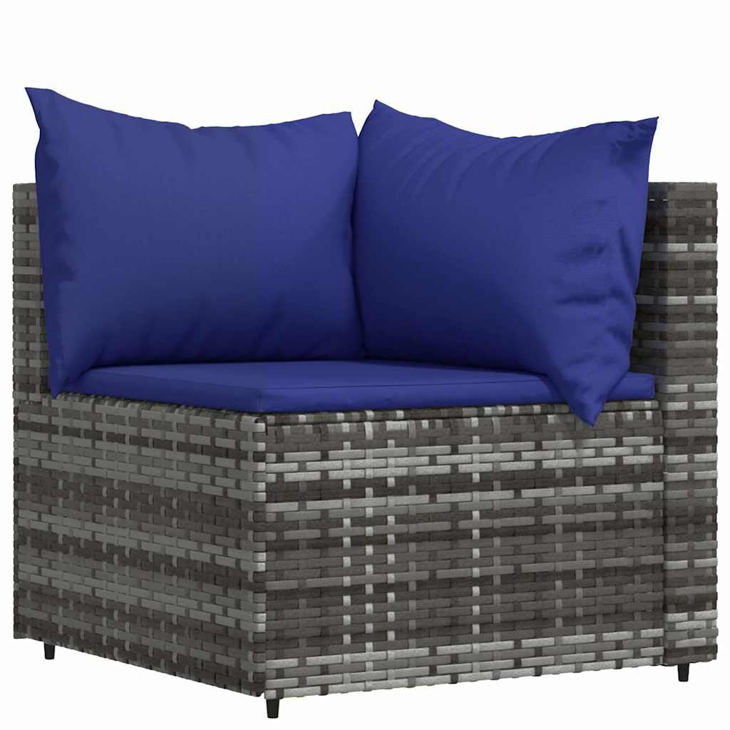 Set di 4 mobili da giardino con cuscini, in polyrattan, grigio