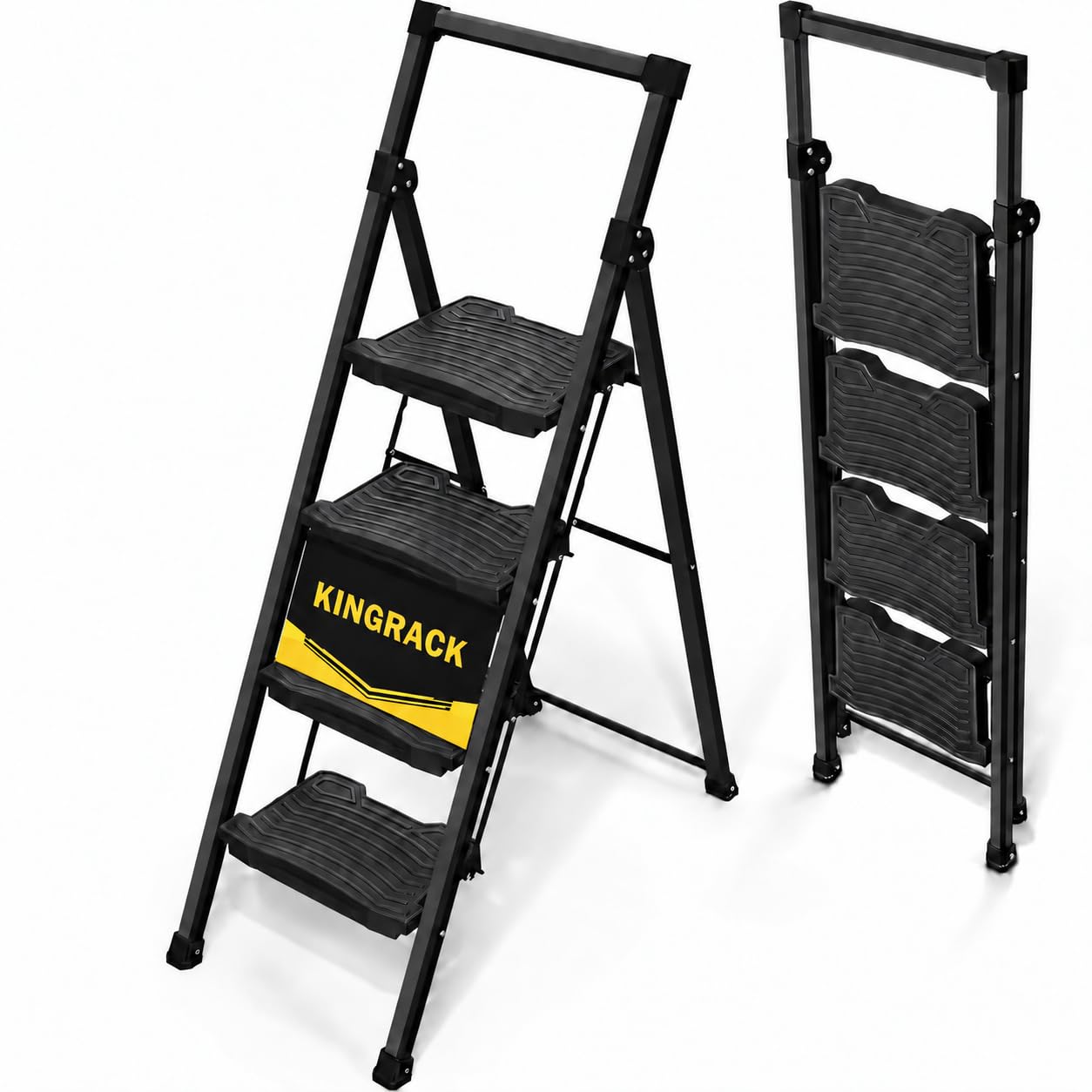 KINGRACK Step Ladder 4 Step Folding, 900lbs with Anti-Slip Wide Pedal