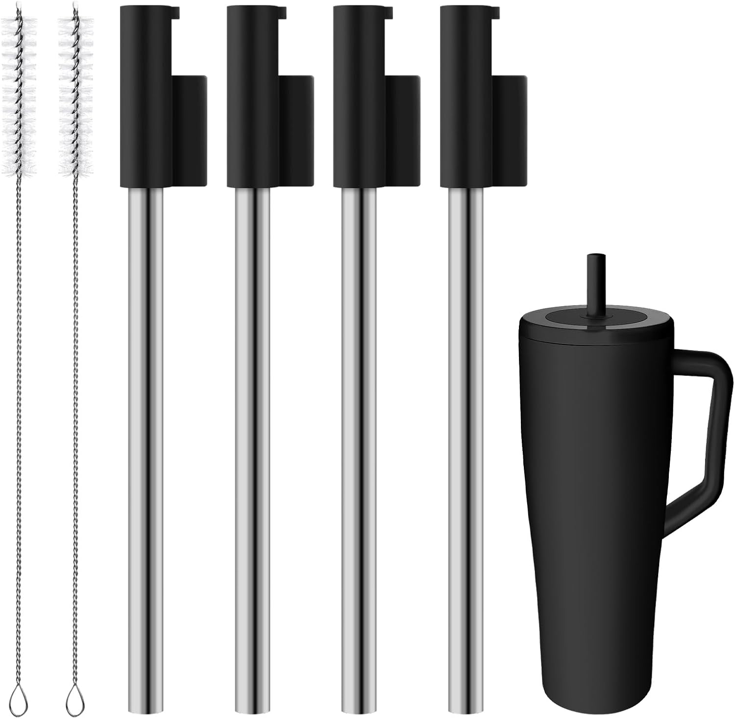 Roliwils 4 Pack Replacement Straws for Brumate Era 40oz Tumbler, Straw Kit with Cleaning Brushes | Reusable Stainless Steel Straw Set | Compatible With Brumate 40oz Tumblers