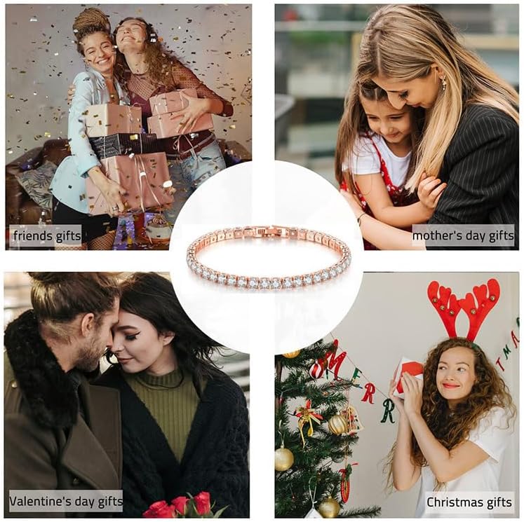 14K Gold Plated 3mm Cubic Zirconia Classic Tennis Bracelet, Cubic Zirconia Charm Bracelet, Gold Bracelets for Women Bracelets Womens Bracelet Women Gifts for Women Mom | Size 7.5 Inch - Image 2