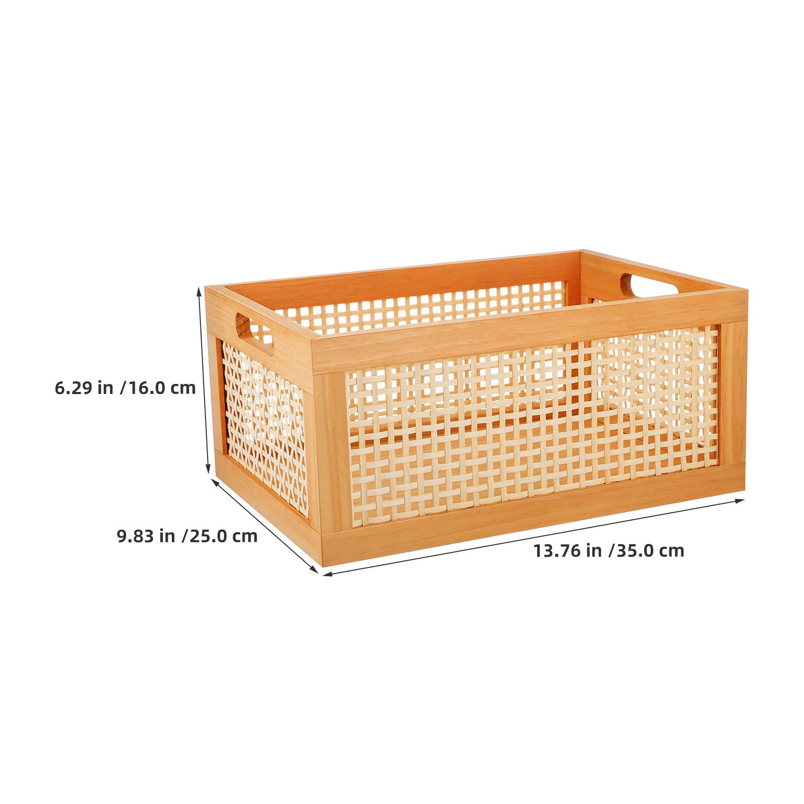 Cestino Portaoggetti Legno Massello, Contenitore Vario con Maniglia 35X25X16 CM per Storage di Oggetti in Cucina e Camera degli Ospiti