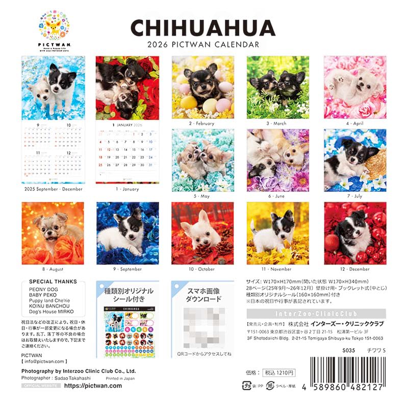 Amazon | ［公式］PICTWANカレンダー2026 【S判】チワワ | カレンダー