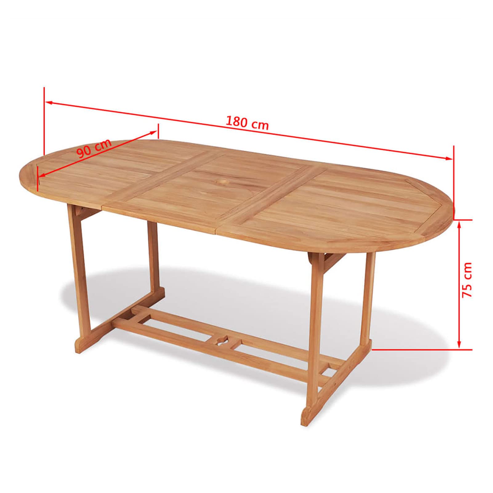Tavolo da giardino in legno massello di teak, 180 x 90 x 75 cm, mobili da pranzo per esterni, balcone, picnic, cortile, patio e campeggio
