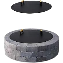 34 Fire Pit Cover Lid Round - Fit for 32 Round Fire Pit Lid for Outdoor Fireplace Cover Lid Steel fire pit metal cover W/ 2 Wooden Handles & Heat Resistant Snuffer Lid for Patio Fire Pit Ring