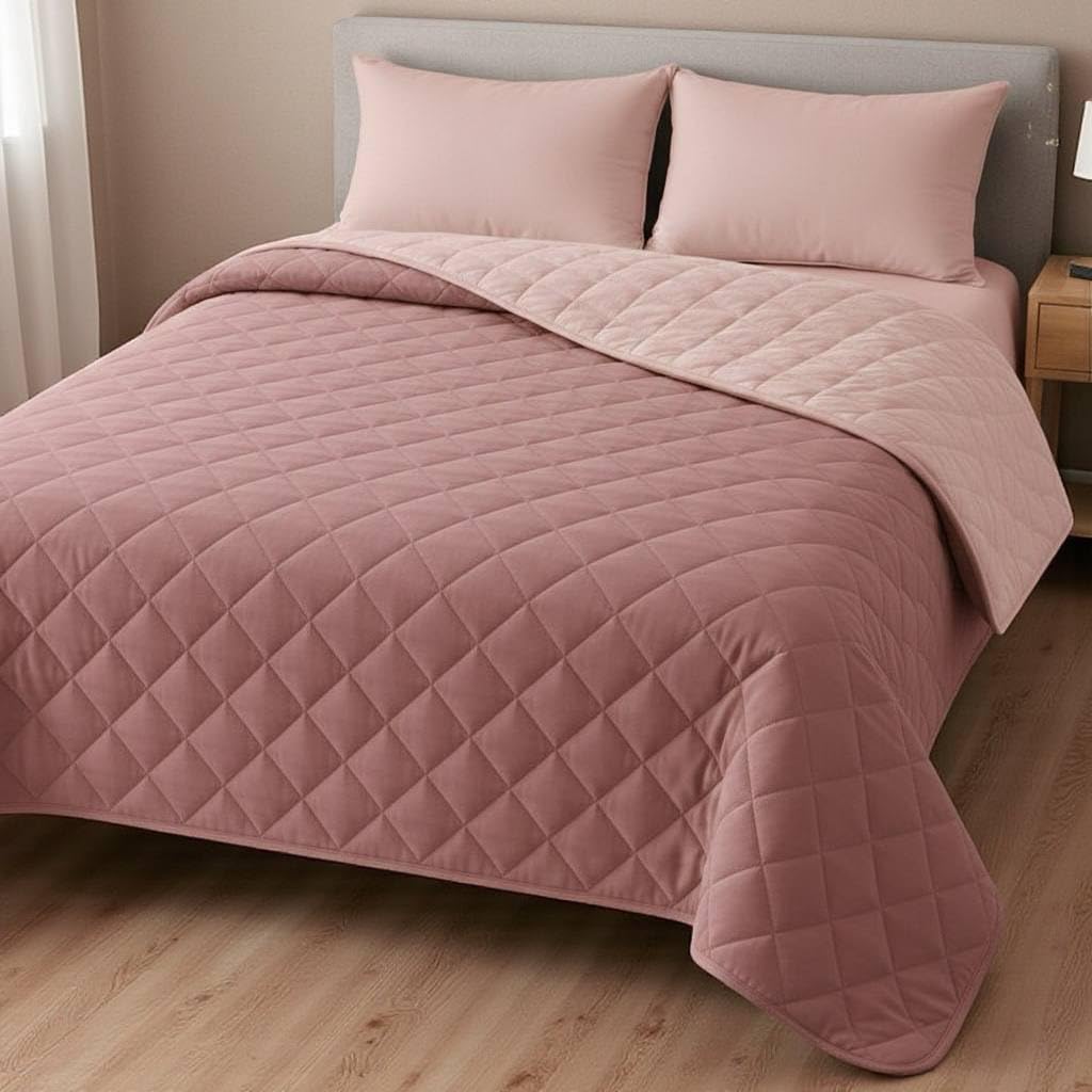 Generico Trapuntino Copriletto Primavera Estate Double Face in Morbida Microfibra Imbottitura 100 gr/mq Trapuntino Leggera e Double Face Made In Italy (Rosa, Singolo 1 Piazza)