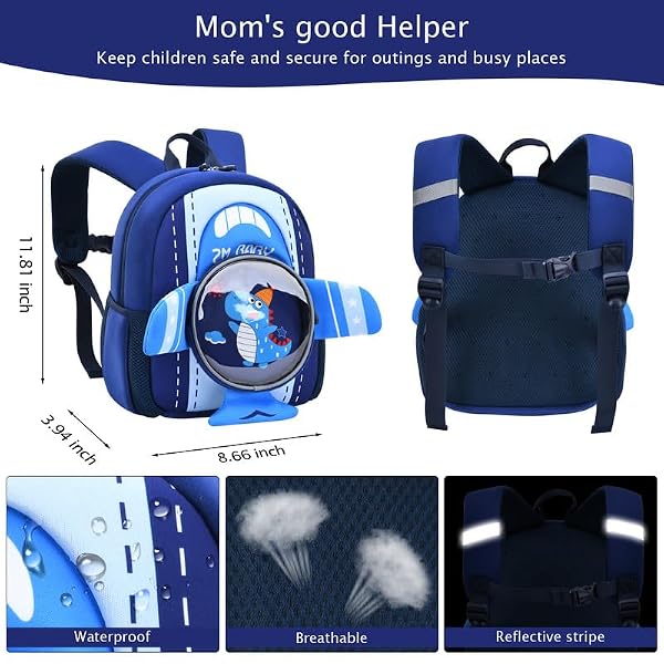 Padgene Toddler Backpacks Kids Preschool Backpack Waterproof Neoprene Animal Schoolbag Lunch backpack 3D Cartoon Mini Travel Bag for Boys Girls Ages 2-5 by Padgene - Used condition - Image 4
