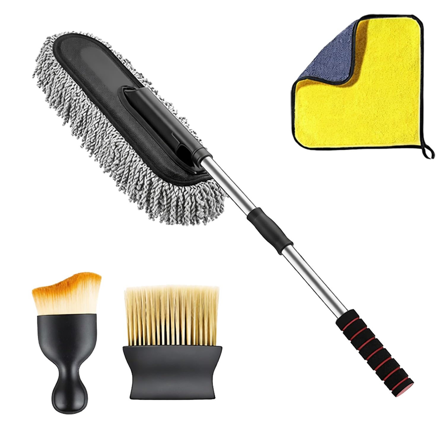 Oblivion Car Cleaning Kit Combo – Long Retractable Car Duster, Mini Interior Clean Soft Brush, Multipurpose AC Vent Cleaner Brush & 40x30 cm Microfiber Cloth – Complete Car Cleaning Set (Pack of 4)-image-25