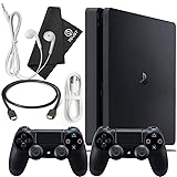 PlayStation 4 Slim 500GB Console Bundle - Includes the PS4 Slim Console 500GB, 2 Dualshock 4 Wireless Controllers, MicroUSB Charging Cable, HDMI cable, Wired Earbuds and Microfiber Cloth (Renewed)