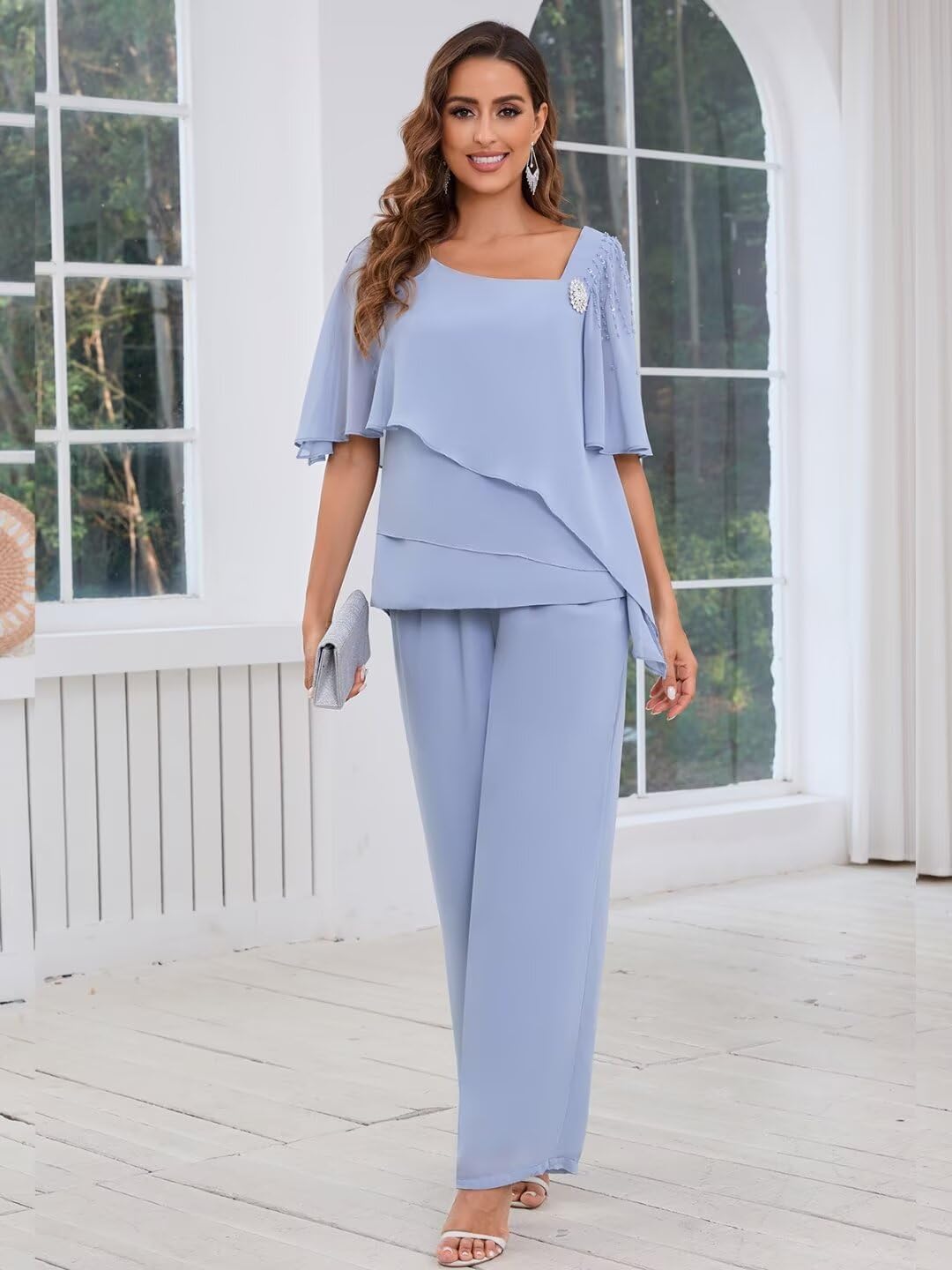 JAEDEN Mutter der Braut Hosenanzug für Hochzeit - Chiffon 2 Teiler Brautmutter Hosenanzug