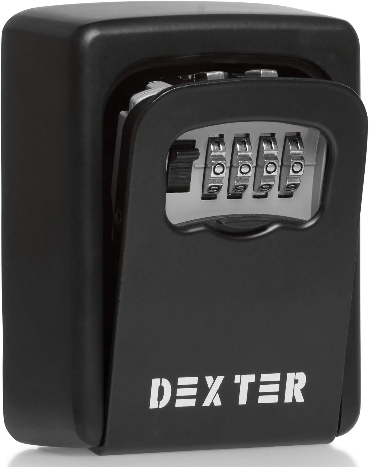 Key Safe: Tough, wall mounted key safe in black with combination lock and external protection cover. Holds up to six keys. 10,000 possible combinations