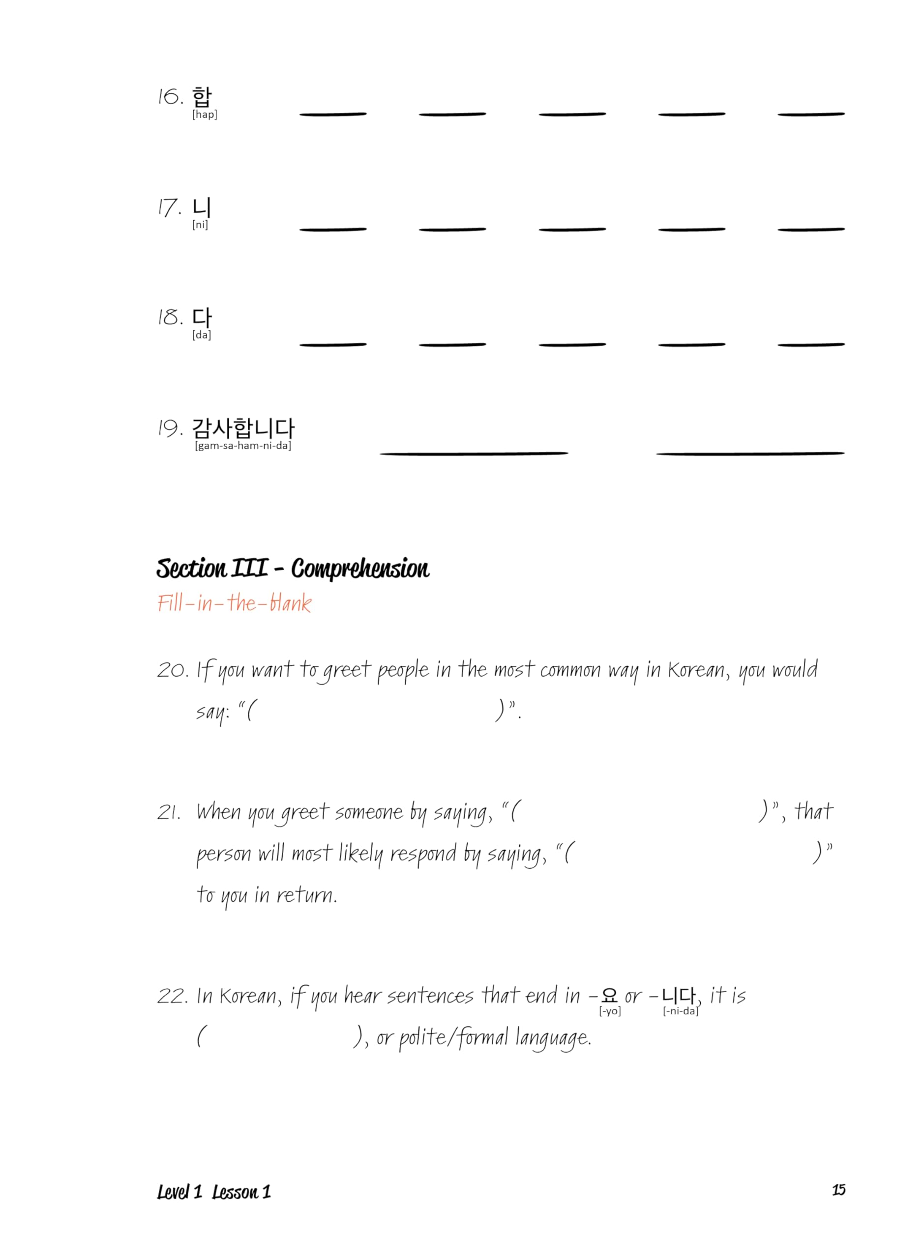 Talk To Me In Korean Workbook - Level 1: New Edition