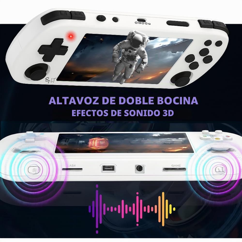 Consola de juegos portátil +15.000 juegos/pantalla de alta resolución Full HD de 4" + memoria de 128 GB,Licencia Linux 2.0,WiFi, multiplayer + 4 Rear Triggers R1/L1 R2/L2,Jack + Speakers (blanco)