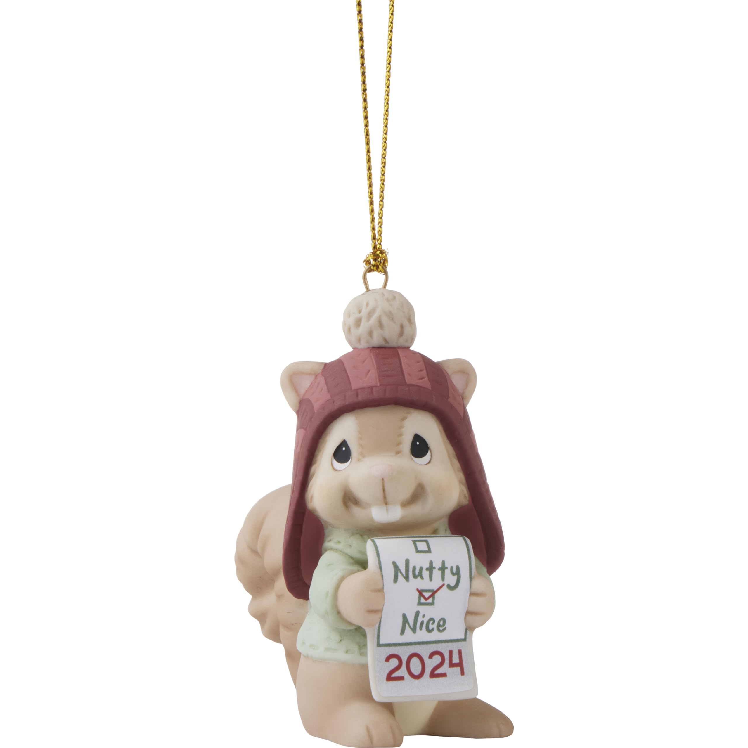 Squirrel Ornament | Have You Been Nutty Or Nice? Dated 2024 Animal Bisque Porcelain Ornament | Whimsical Christmas Décor & Gifts