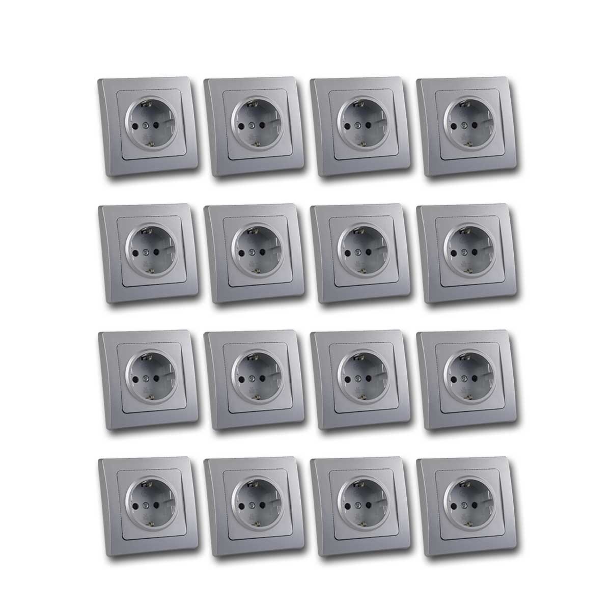 DELPHI 16er Set Schuko-Steckdosen silber 250V~/16A