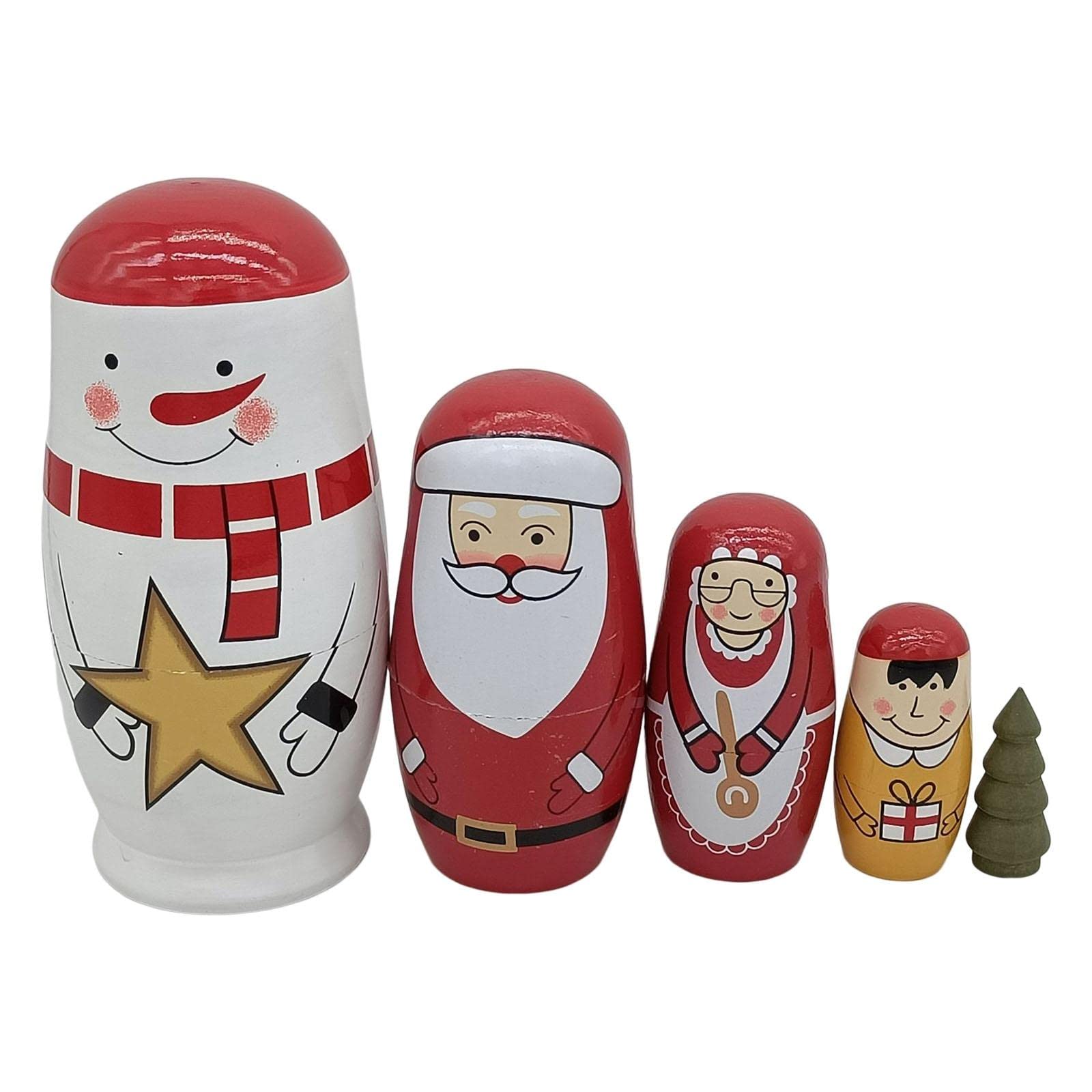 ATORSE 5X Wooden Russian Nesting Dolls Christmas Wood Crafts for Kids New Year Gift