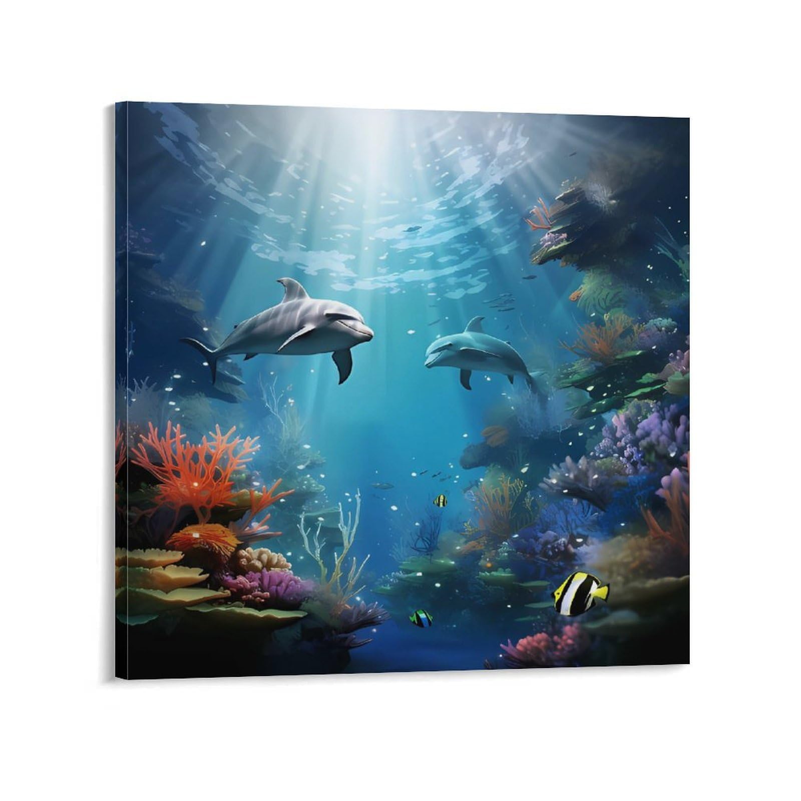 Blue Ocean Underwater Fish Canvas Wall Art for Bedroom 24x24inch(60x60cm) Canvas Prints Artwork for Walls Modern Picture Artwork Painting for Living Room Aesthetic Wall Paintings for Bathroom Kitchen