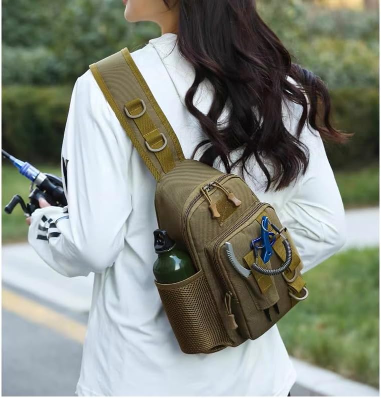 KCKEYS Tactical Sling Backpack, Crossbody Chest Bag, Military Daypack for Hiking Fishing, Available in Black, Khaki, Blue Camo (Khaki) image 5