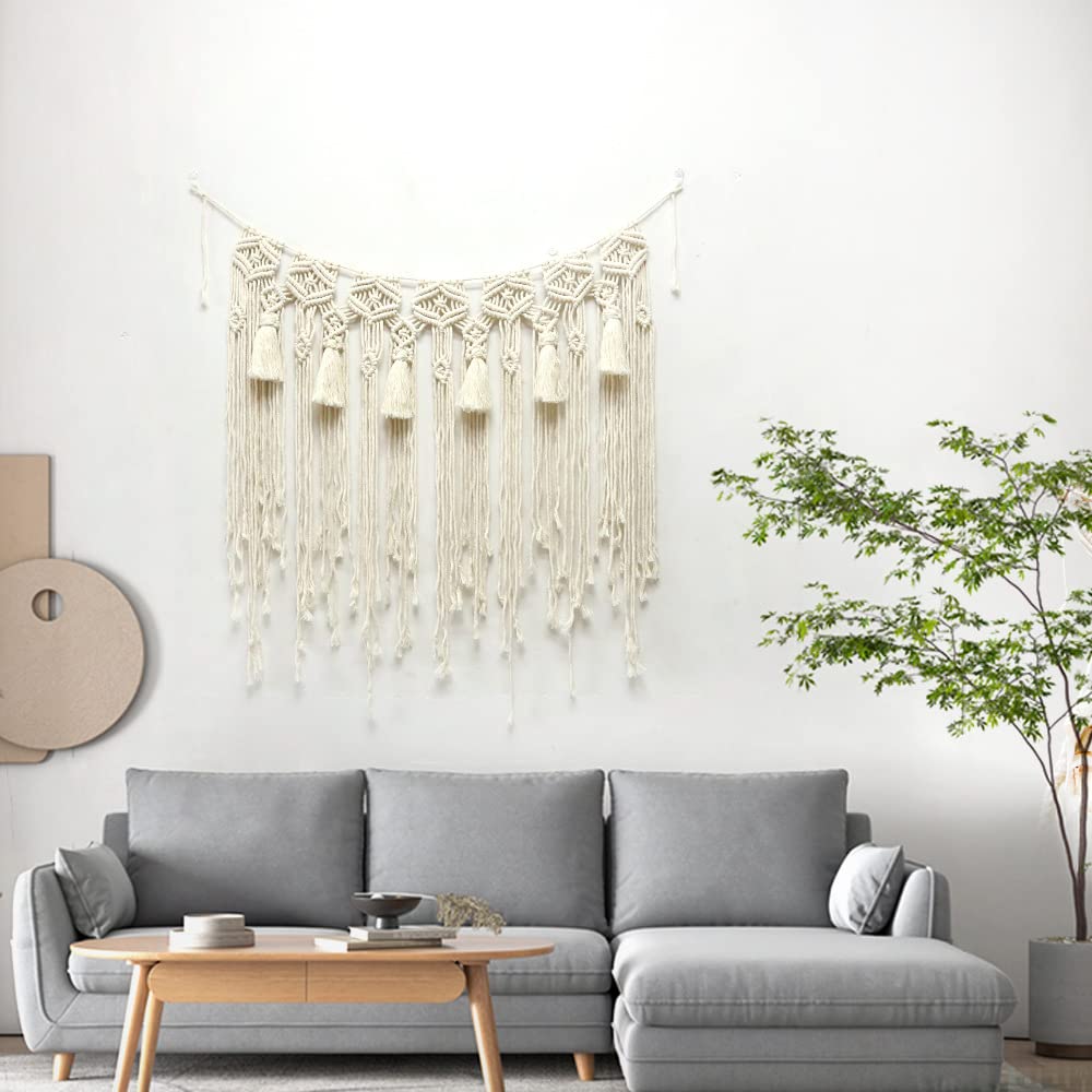 Grande suspension murale à pompons Lmovutcom, macramé tissé main géométrique - 6