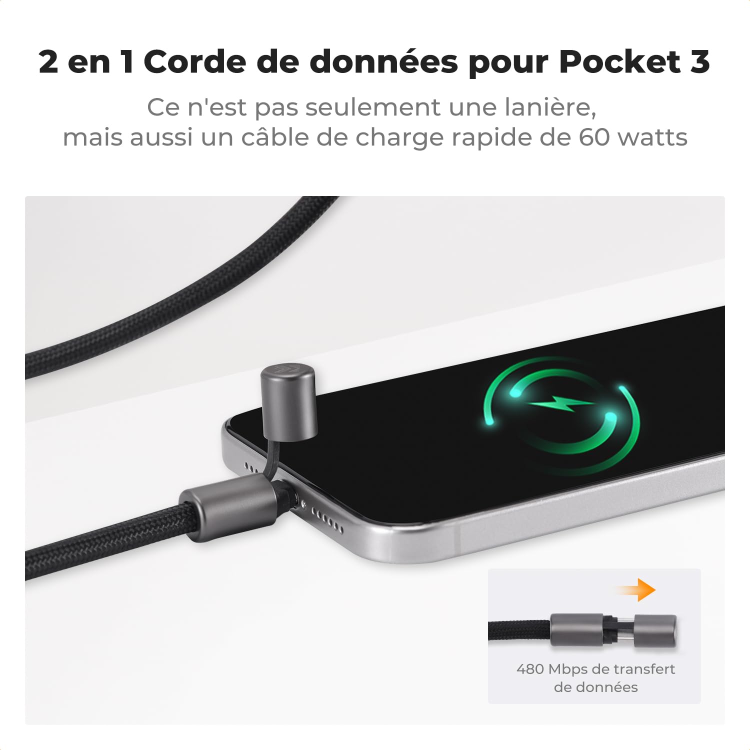 K&F CONCEPT Cordon Compatible avec DJI Osmo Pocket 3, Cordon Réglable à Porter en Bandoulière ou Autour du Cou pour Appareil Photo et Téléphone Portable