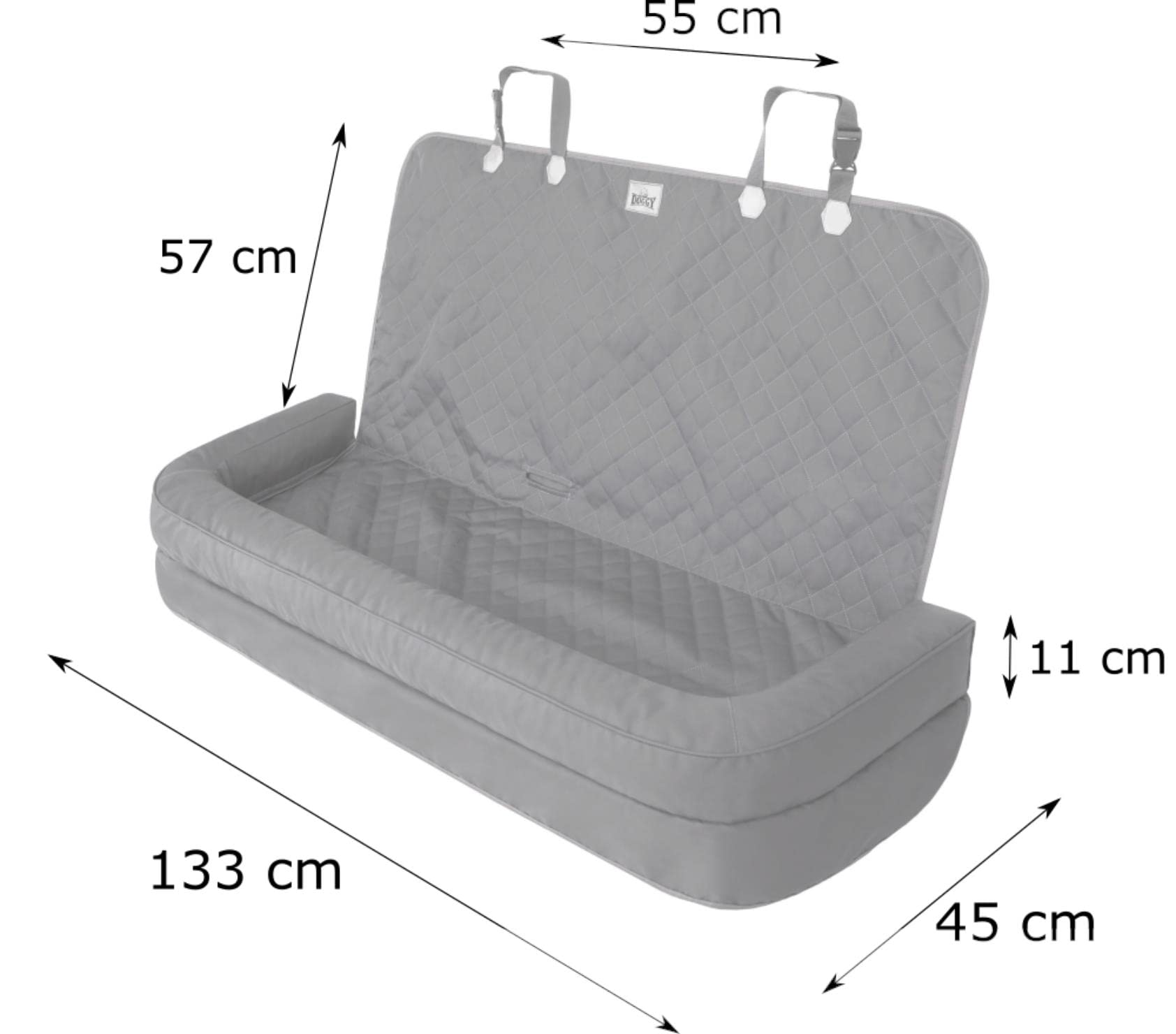 PillowPrim Asiento de Coche para Perros, Manta Trasera para Coche, Caja de Transporte para Gatos, Cesta para Perros, arnés para Perros, Cama para Perros, Cesta de Grafito Oxford, 133 x 45 cm