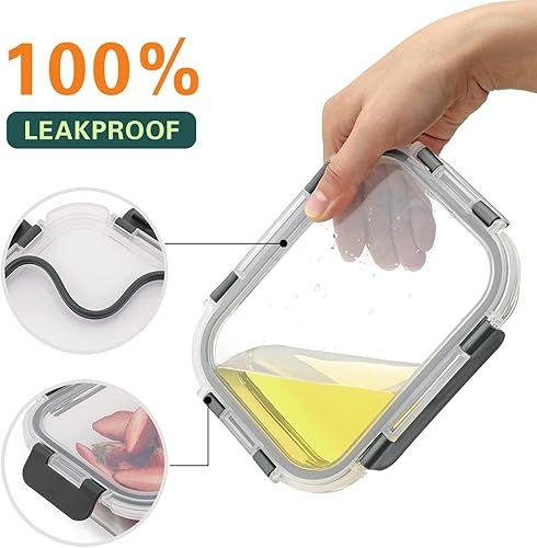 Miniatura 5 de Paquete de 10 recipientes de vidrio de 22 onzas con tapas, recipientes de vidrio reutilizables para almacenamiento de alimentos con tapas, a prueba