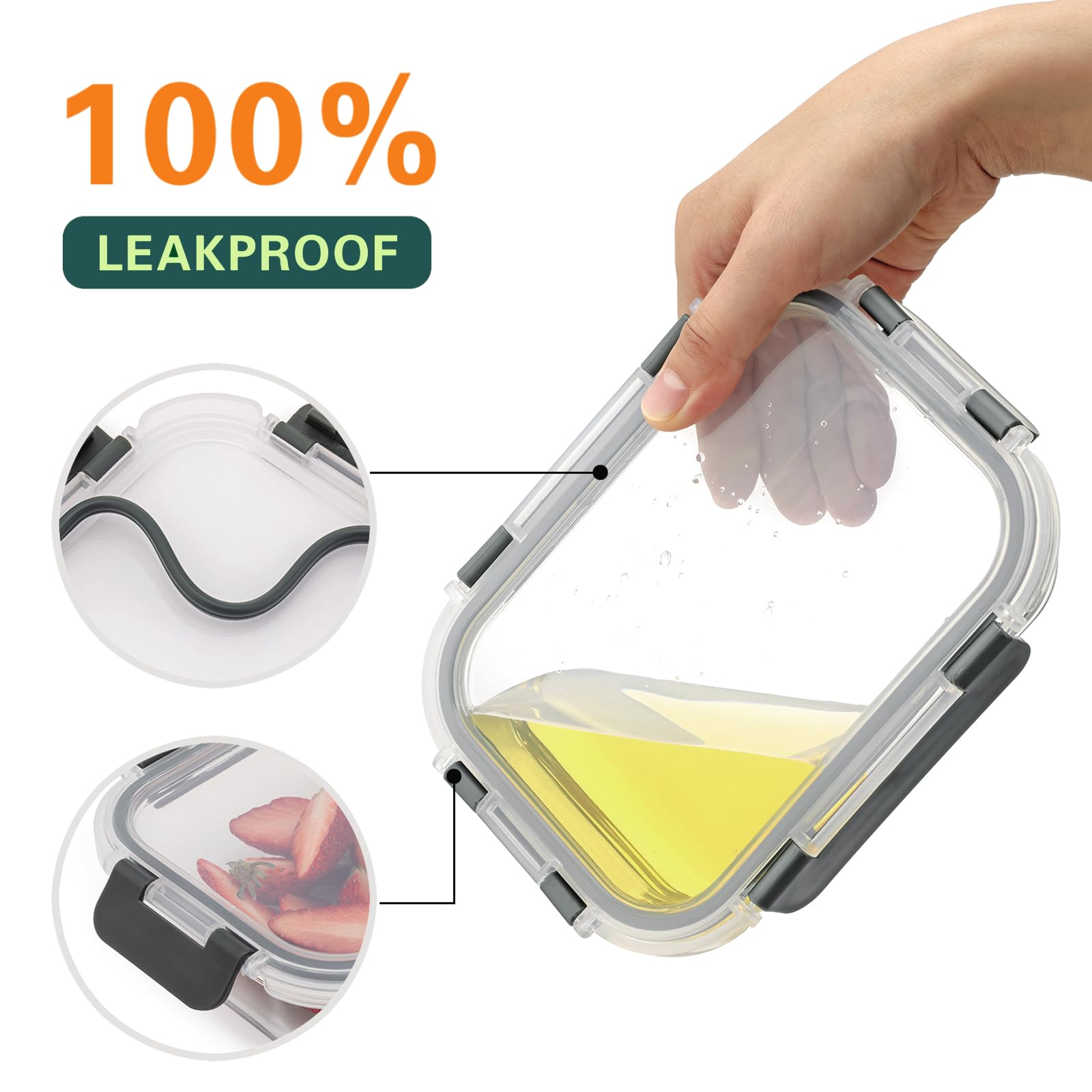 Cuiselect Paquete de 10 recipientes de vidrio de 22 onzas con tapas, recipientes de vidrio reutilizables para almacenamiento de alimentos con tapas, a prueba de fugas, aptos para microondas, horno,
