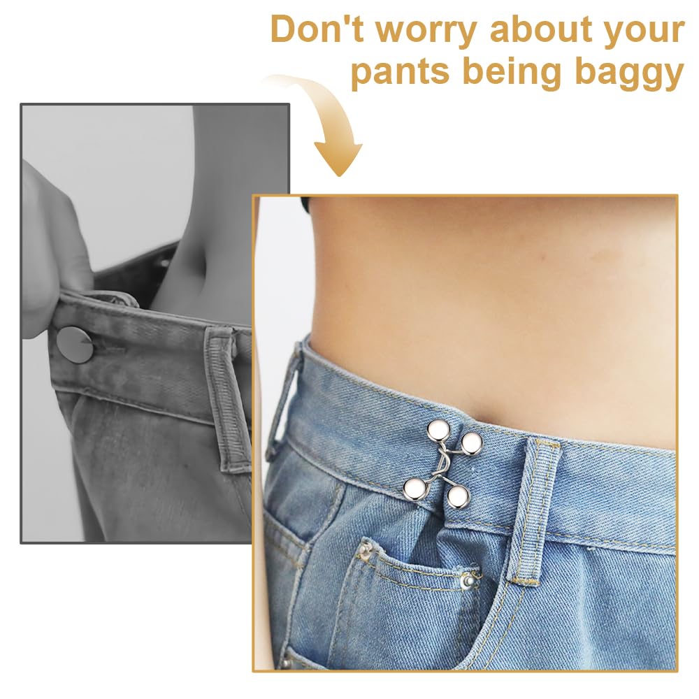 8 Fibbie Stringivita Per Jeans - Regolabili Senza Cucire, 4 Colori