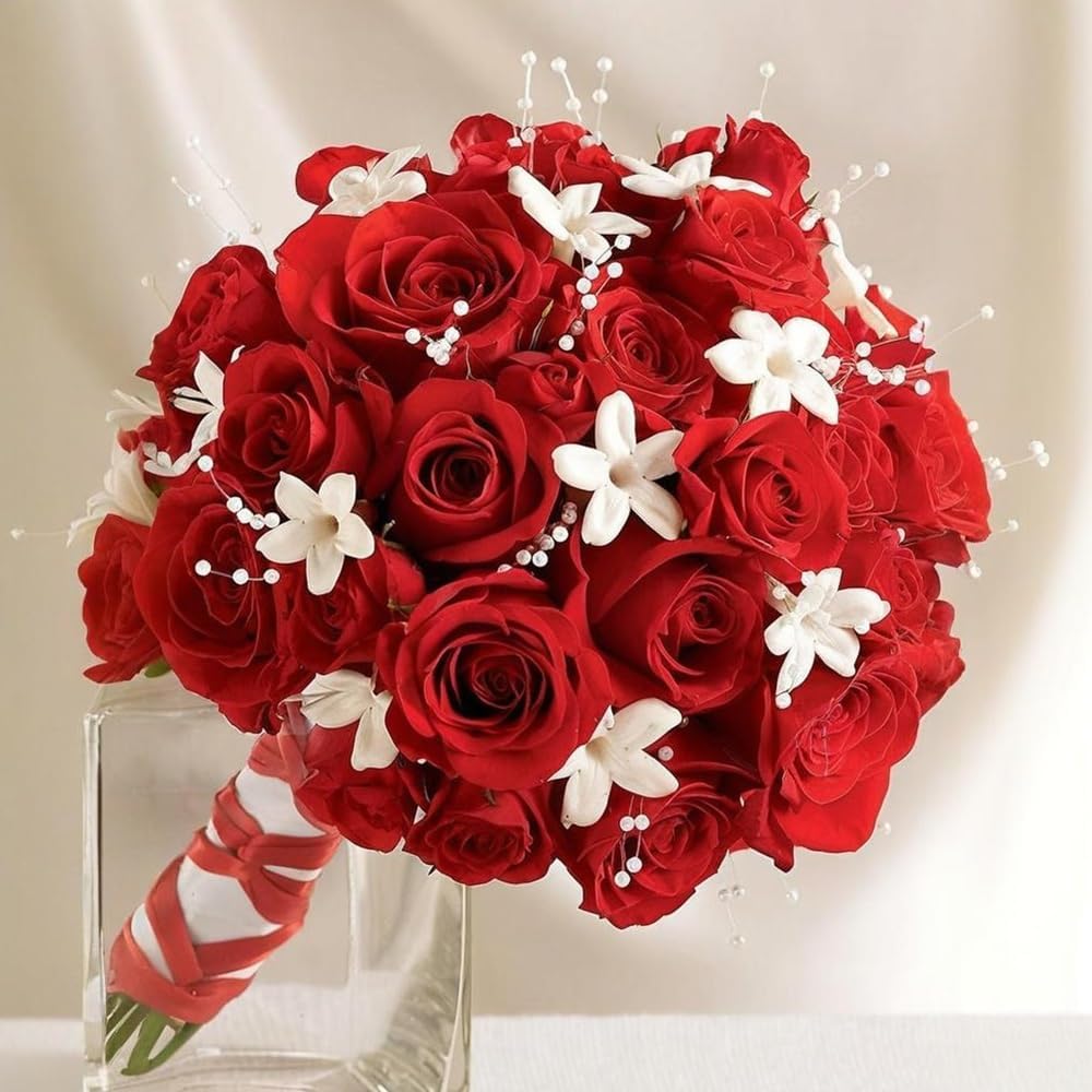 12pcs Artificial Roses Single Stem Fake Silk Flower Arrangement Bridal Bouquet Real Touch for Home Party Wedding Decoration Without Vase (Red) - Image 2