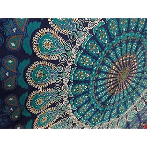 Indian Mandala Wall Hanging Tapestry, hippie Hippy Tapestries, Feather Peacock Print Tapestry, Cotton Handmade Badsheet, Twin Size Bedding Bedspread, Picnic Beach Sheet, Decorative Wall Hanging, 54x86 Inches. By BhagyodayFashions Cover