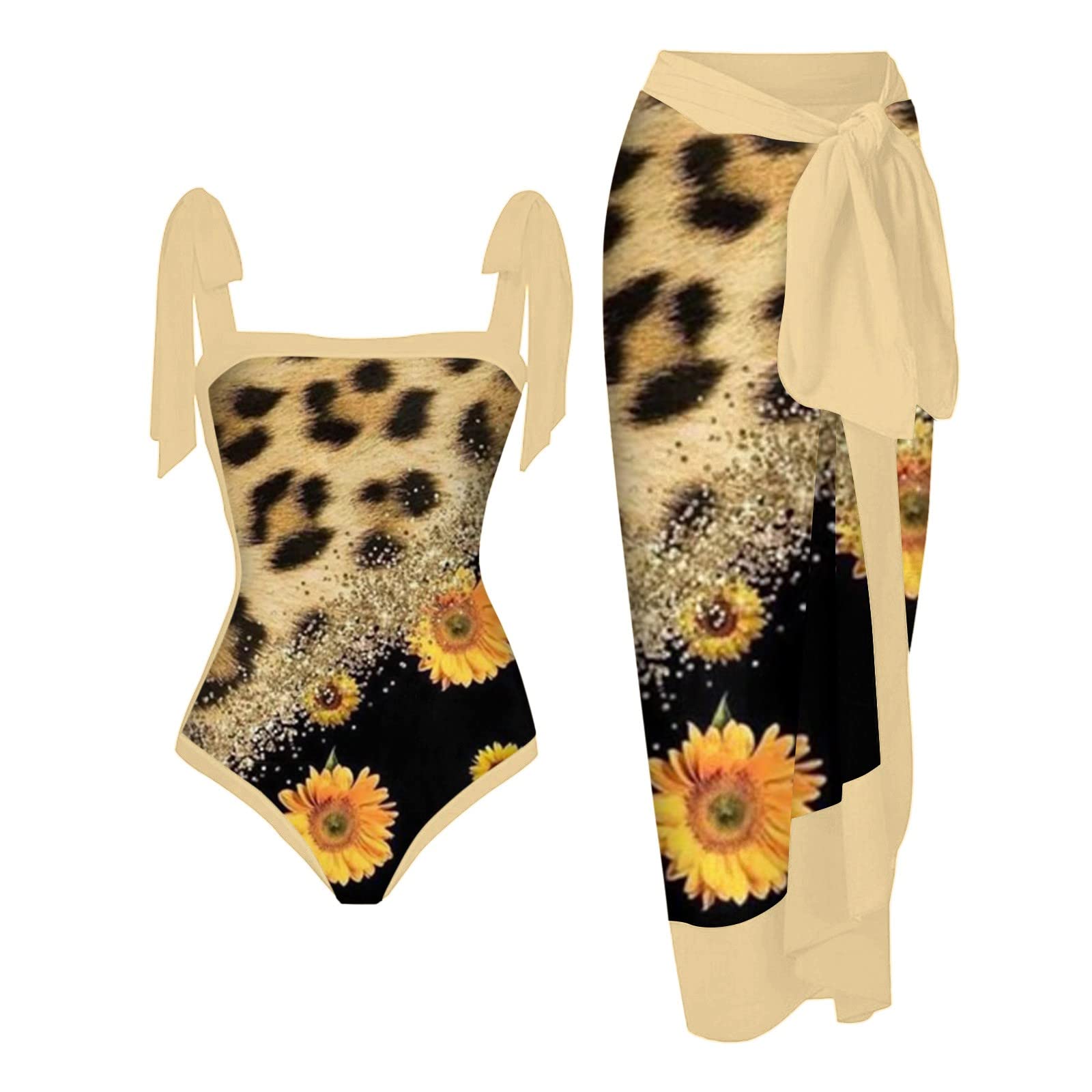 Muangan Womens 1 Piece Swimsuits Plus Size Women Swimsuit with Cover Up Sporlike High Waist Two Ruffle Bikini Top with