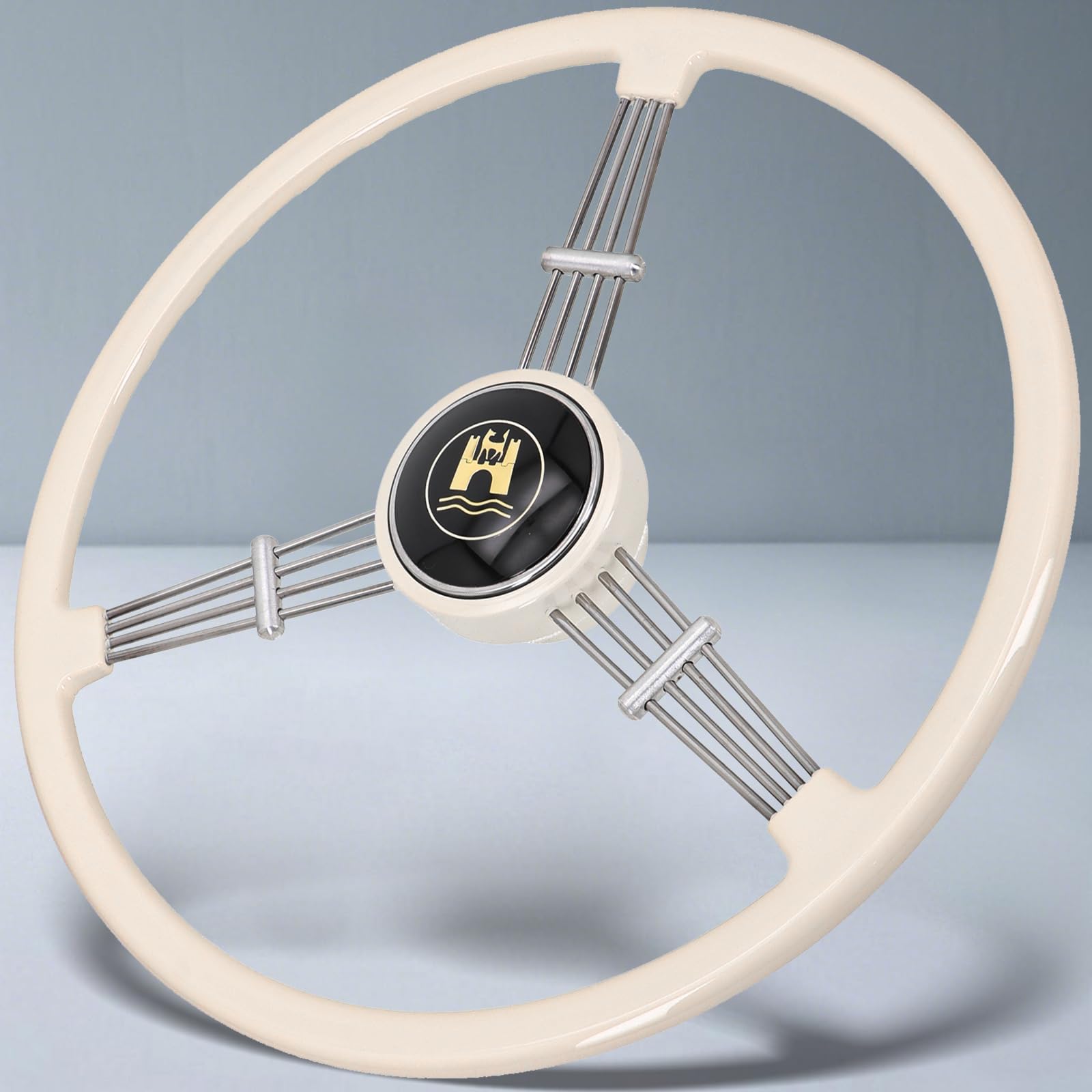 Photo 1 of Sorghum 15" Universal Steering Wheel - 3 Spokes Classic Steering Wheel with Horn Button Compatible with 1965-1973 Porsche 911 912 - Piano Lacquer Ivory