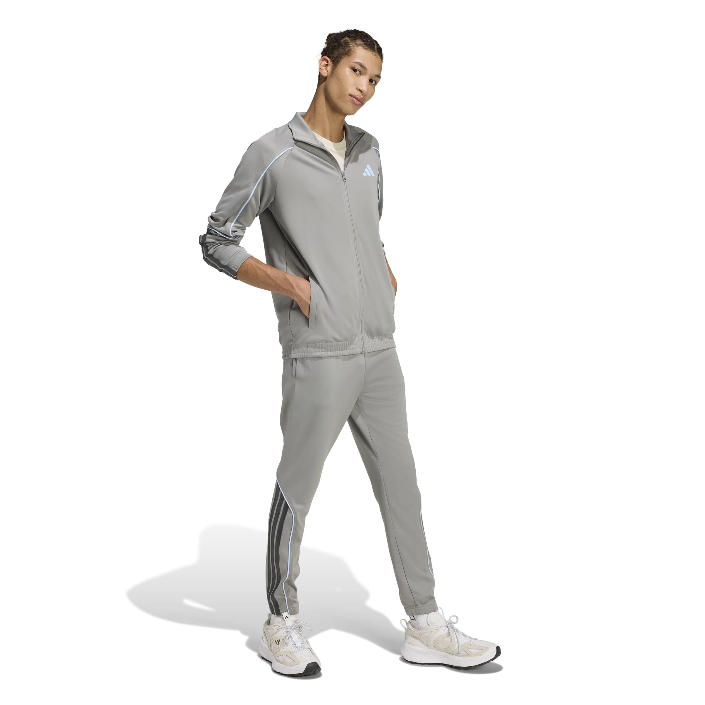 adidas Chándal para hombre de 3 rayas Stadium gris con bolsillos