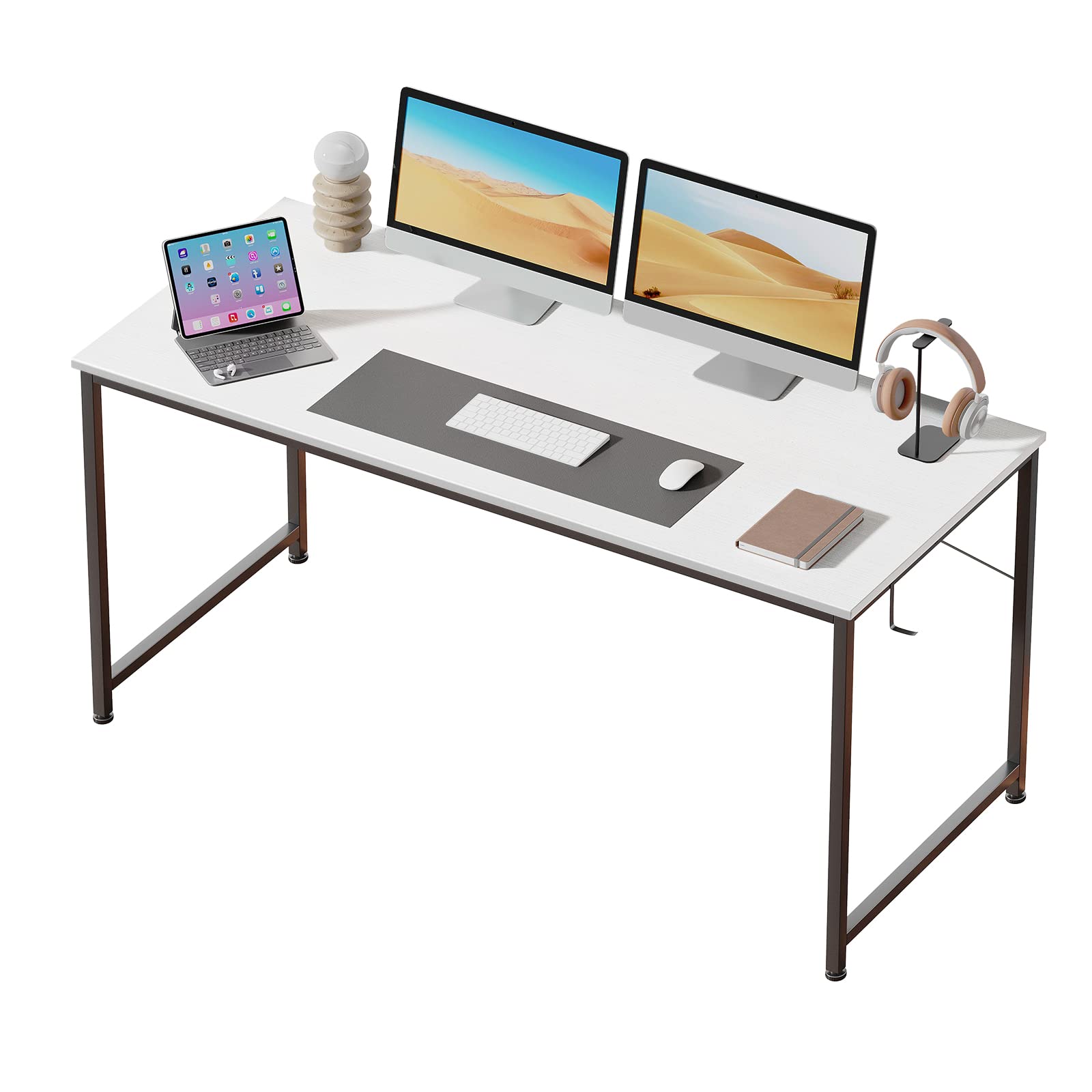 Photo 1 of Flrrtenv 55 Inch Computer Desk, Small Desk, Office Desk with Hook, Modern Home Office Desk, Writing Desk, PC Desk, White 55 Inch White