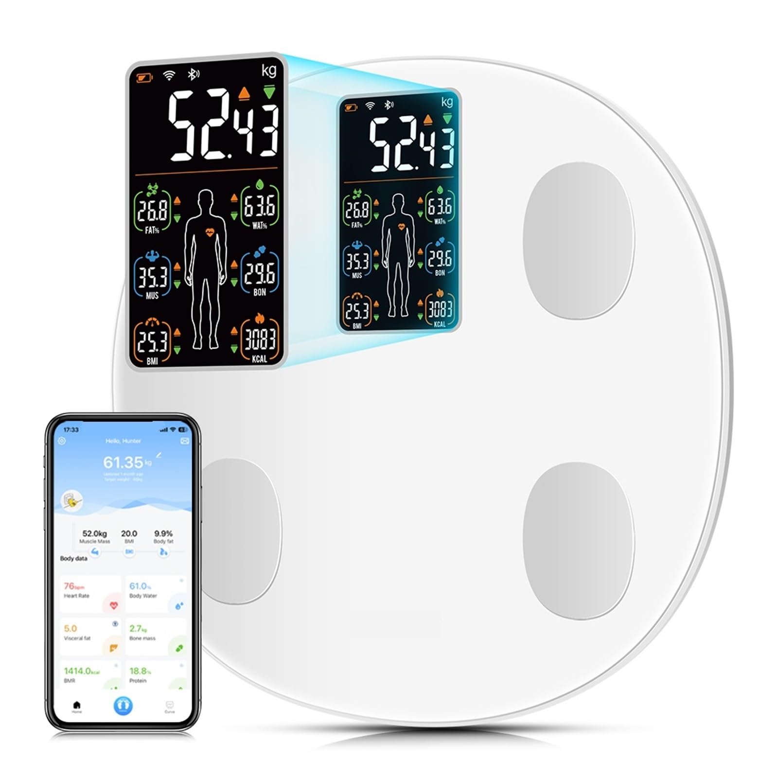Báscula Digital De Peso Corporal Con Pantalla For Grasa BMI Baño Bluetooth Inteligente Preciso FáCil De Leer