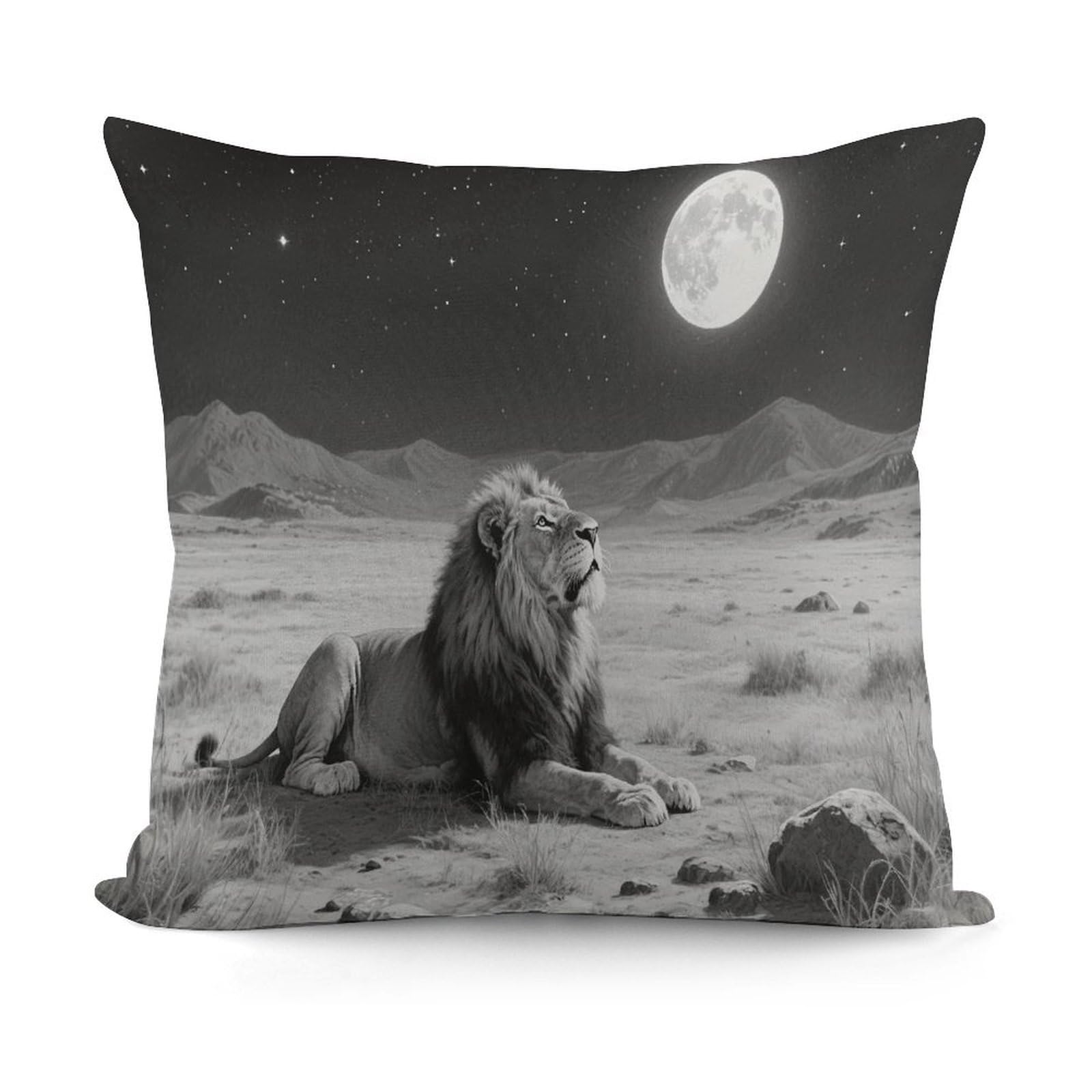 LZQPOEAS Wild Animal Lion and Moon Throw Pillow Cover 18x18 in Breathable Square Pillow Case Cozy Soft Pillowcase Protector Fashion Modern Couch Cushion Case for Living Room Bed Sofa Decor