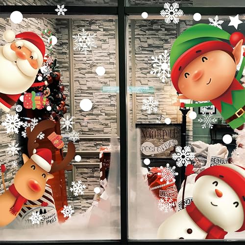 160PCS Christmas Window Clings for Glass - Snowman Decals, Snowflake Stickers, Decorations for Kids Party