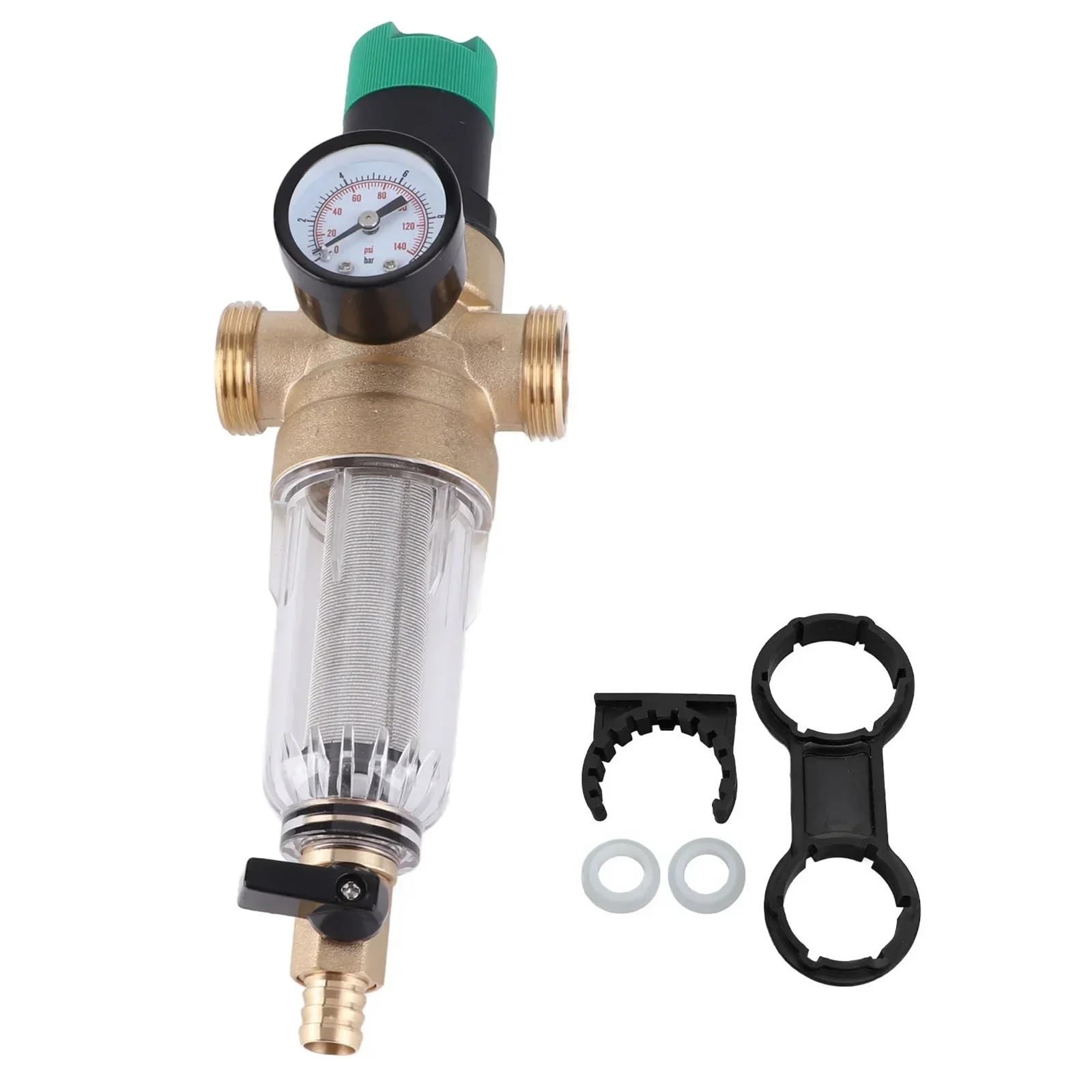 Válvula reguladora de presión de Agua, Filtro de Acero Inoxidable de latón, Reductor de presión de Agua con manómetro, Adaptador de 3/4 Pulgadas for casa RV
