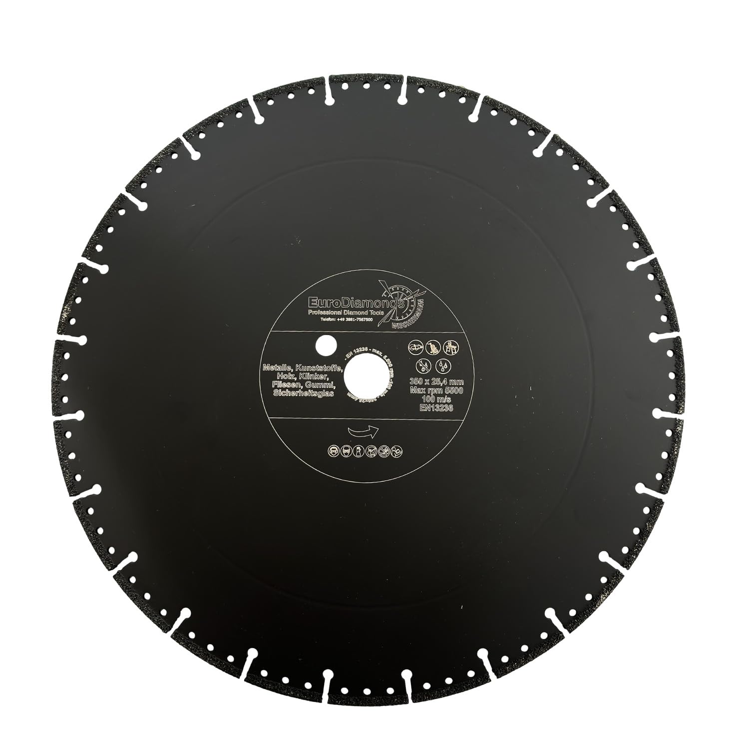 EDW Disco da taglio diamantato professionale, Ø 350 mm x 25,4 mm, per tagliare plastica, legno, metallo, vetroresina, carbonio, vetro e cemento lavato, disco da taglio diamantato Resque con pochissima