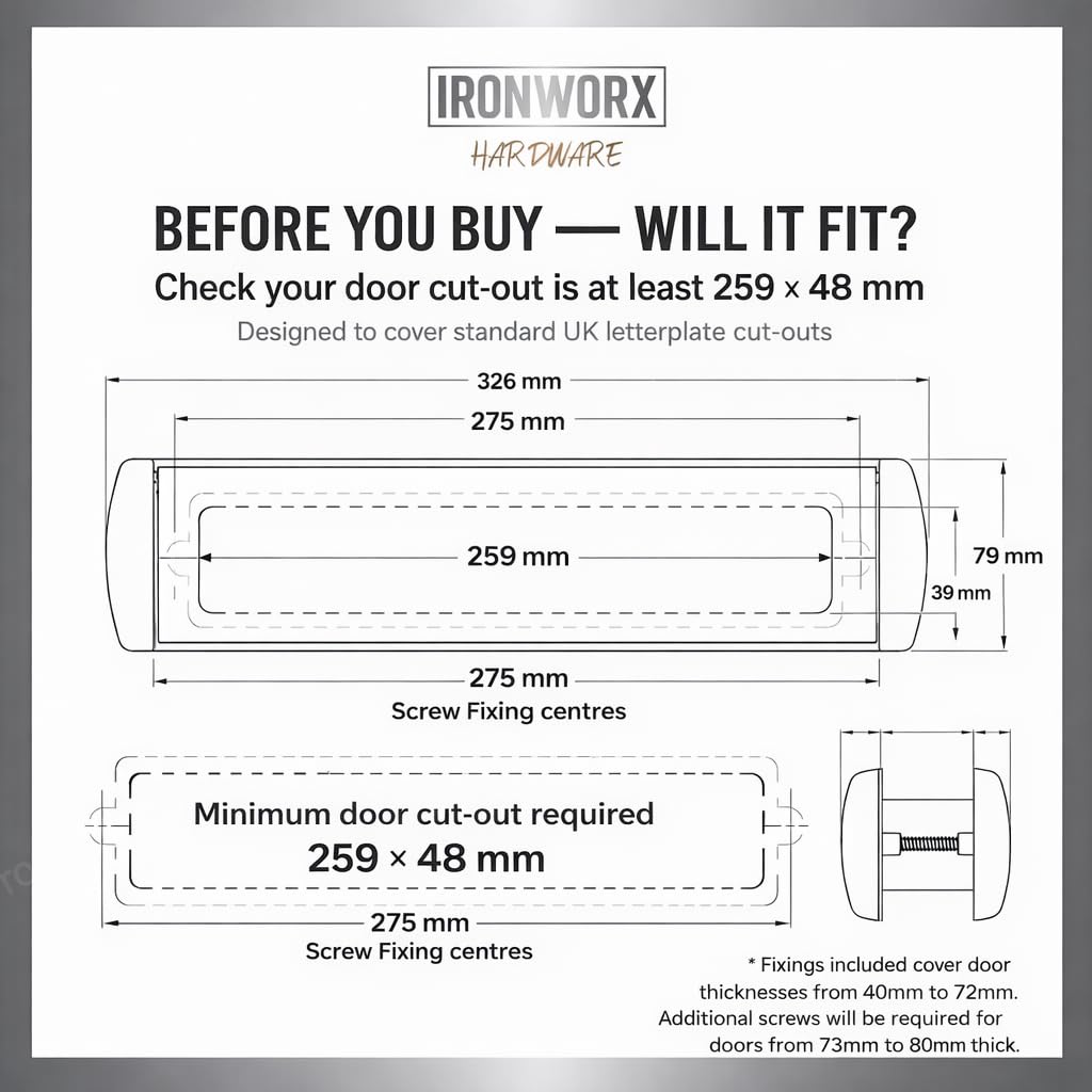 IRONWORX® Enigma Boîte aux lettres en métal chromé poli de 30,5 cm – Entièrement étanche aux intempéries, ouverture à 180°, facile à installer, design moderne ultra durable, compatible avec portes en