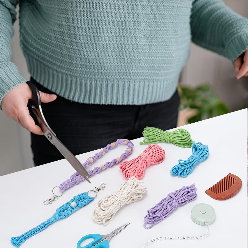 INFUNLY 6 Sets Makramee-Set Für Anfänger DIY-Makramee-Wandbehang-Set Für Erwachsene Anfänger Einfaches Makramee-Set Für Anfänger Mit Baumwollschnur Holzringe Perlen Schlüsselanhänger