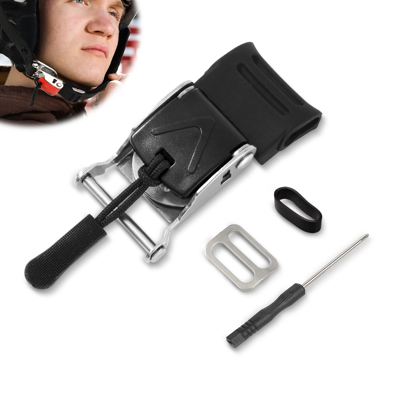 Motorcycle Bike Helmet Quick Release Buckle Kit, Upgraded Second Generation Chin Strap Clip Replacement Bandwidths Up to 1in Compatible with D-Ring Half 3/4 Full Face Helmet Accessories Part (Black)