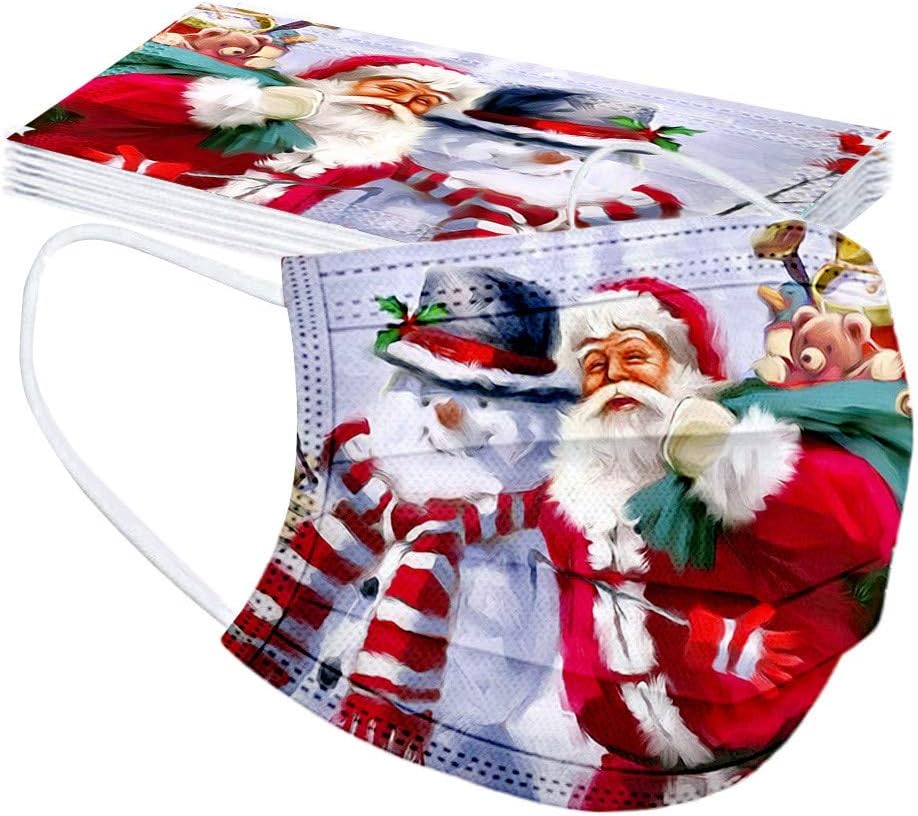 10PC Adults Christmas Printed Breathable Disposable 3Ply Face_Mask Face Bandanas Outdoor Work