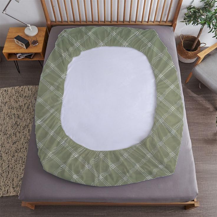 Image of RD TREND 360 Fitted Bedsheets King Size 72x78x8 Inch, Elastic Bedsheets for King Size Bed with 2 Pillow Covers-18x28 Inch (Lines-Green)