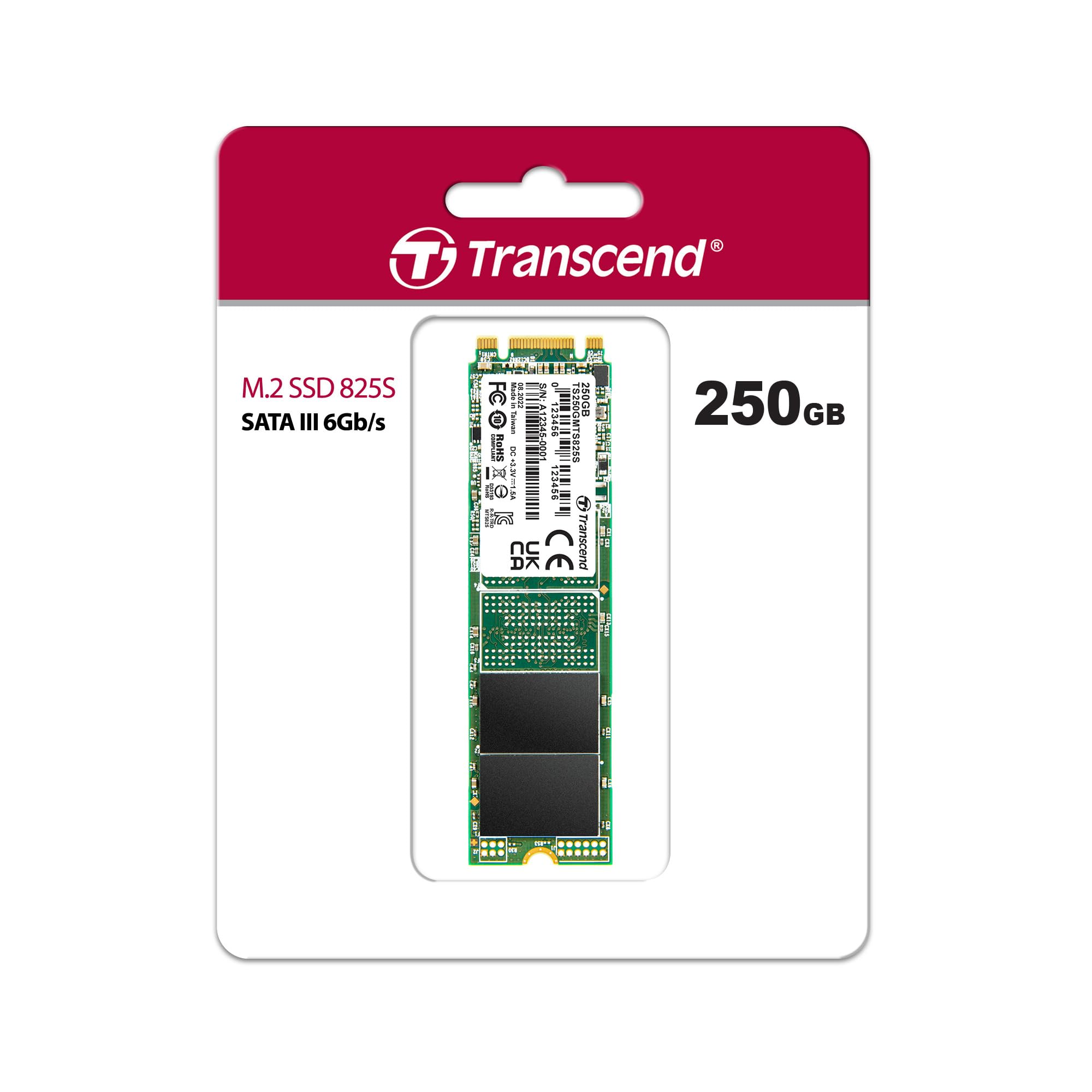 Transcend MTS825 250GB M.2 2280 SATA III SSD, Up to 500MB/s