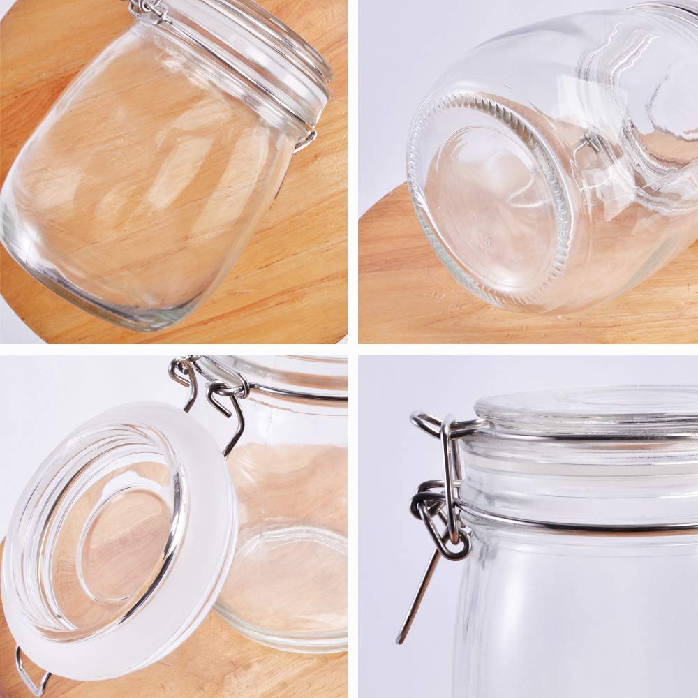 Betrome Lot de 6 bocaux en verre avec couvercle hermétique en caoutchouc réutilisable pour confiture, café, thé, miel, haricots, épices
